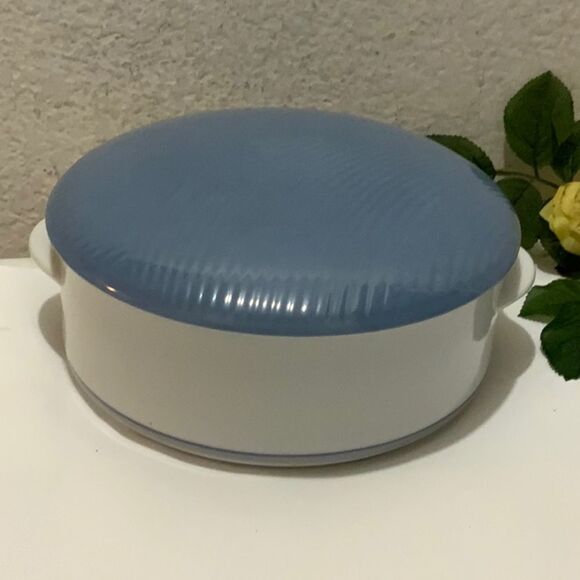 Dansk ~ Damask blue Covered 2 QT Casserole ~ Jack Lenor Larsen Made Japan G10 - Picture 1 of 5